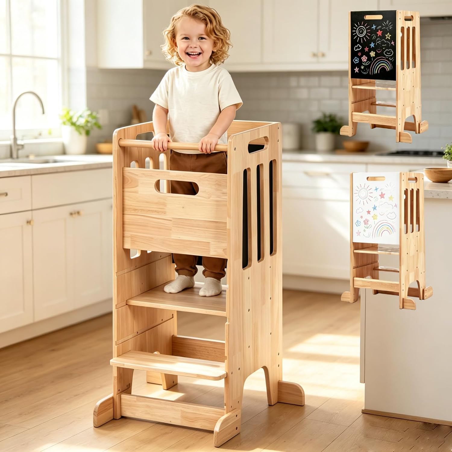 Toddler Learning Tower - Kinderkrukje, houten keukenhulpje, Montessori leerstoel met